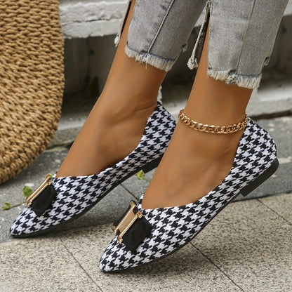 Bailarinas elegantes de pata de gallo para mujer con detalle de lazo – Flats de punta fina a la moda para el día a día y la oficina