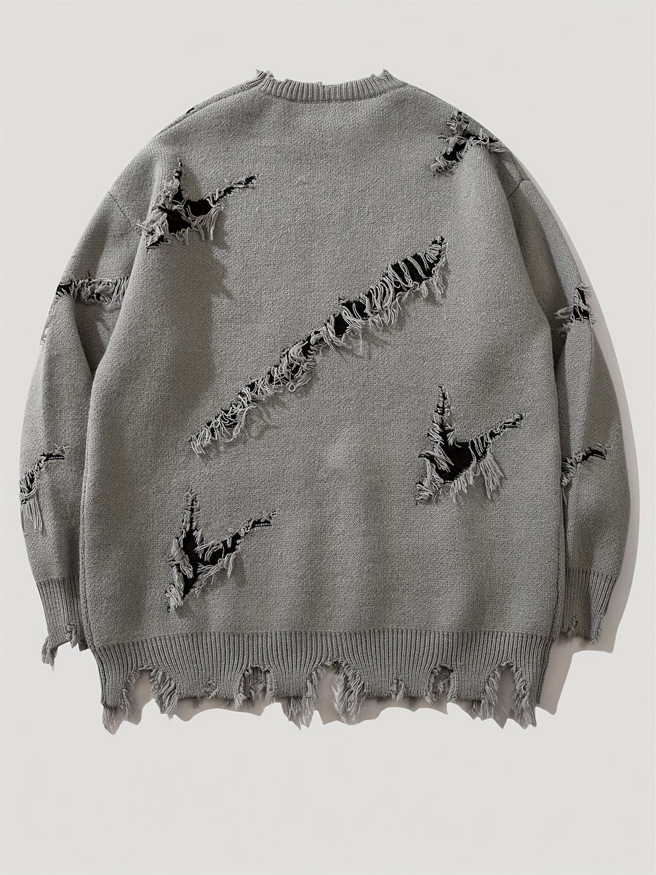 Suéter de hombre de cuello redondo con estampado y efecto desgastado beige