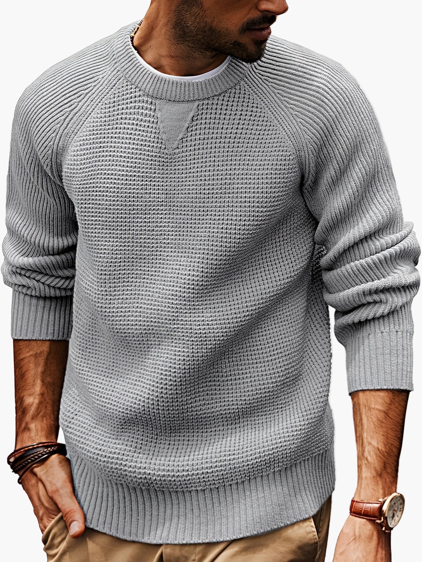 Męski sweter z dzianiny w stylu vintage, regular fit, z okrągłym dekoltem