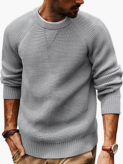 Męski sweter z dzianiny w stylu vintage, regular fit, z okrągłym dekoltem