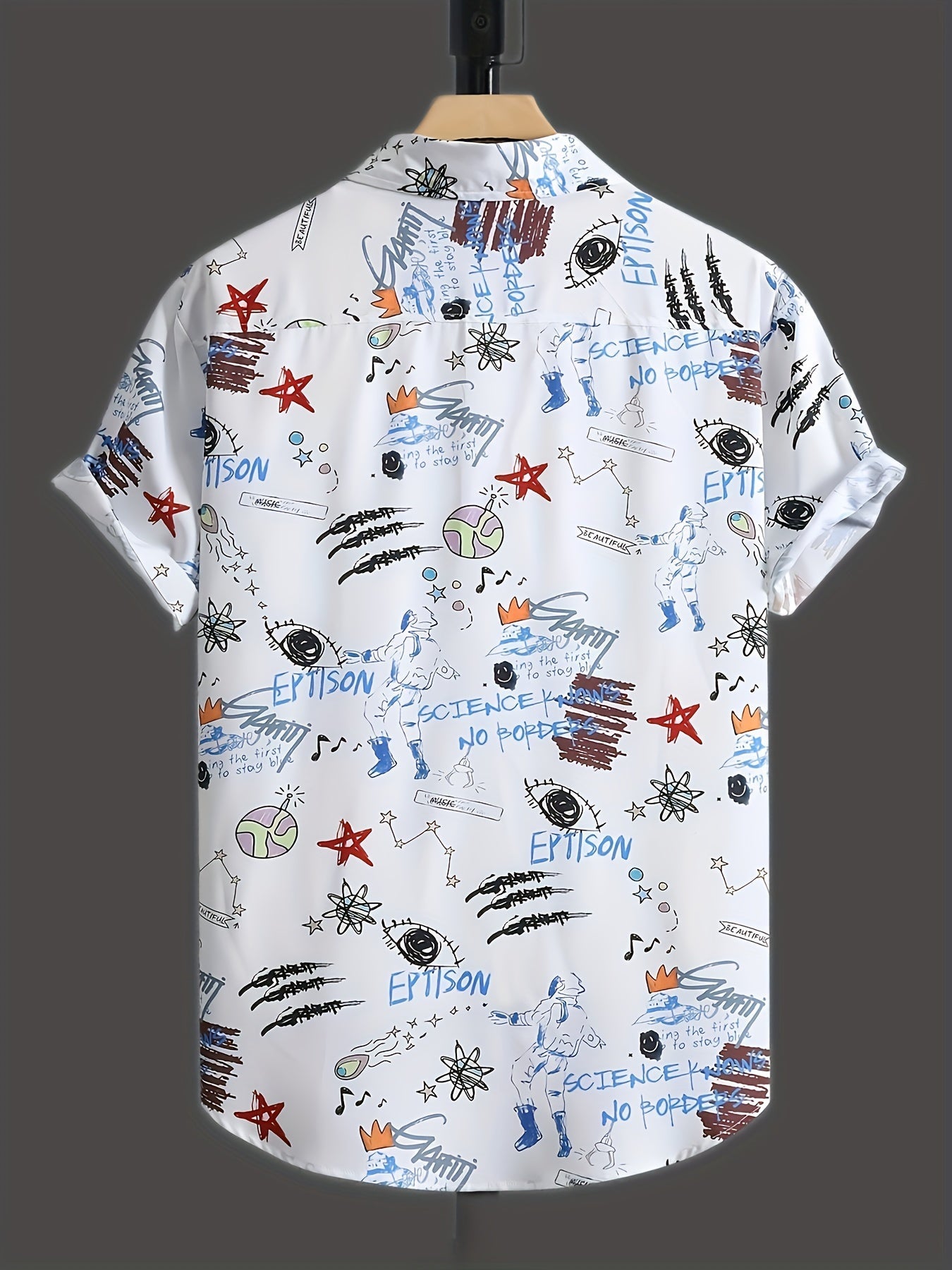 Herrens kortärmade fritidsskjorta med graffiti-tryck – urban streetwear-stil