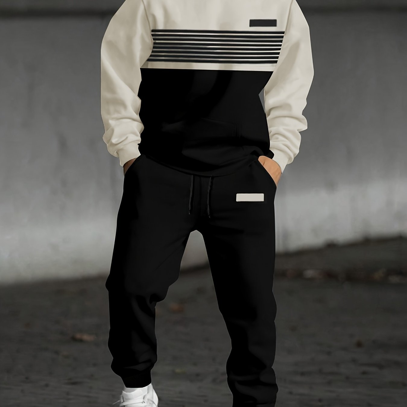 Herren Zweiteiler Trainingsanzug Hoodie & Jogginghose mit Streifenmuster