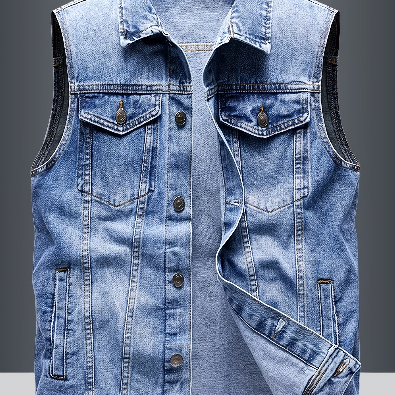 Jeans Weste Herren Denim Ärmellose Jacke Blau Knopfverschluss
