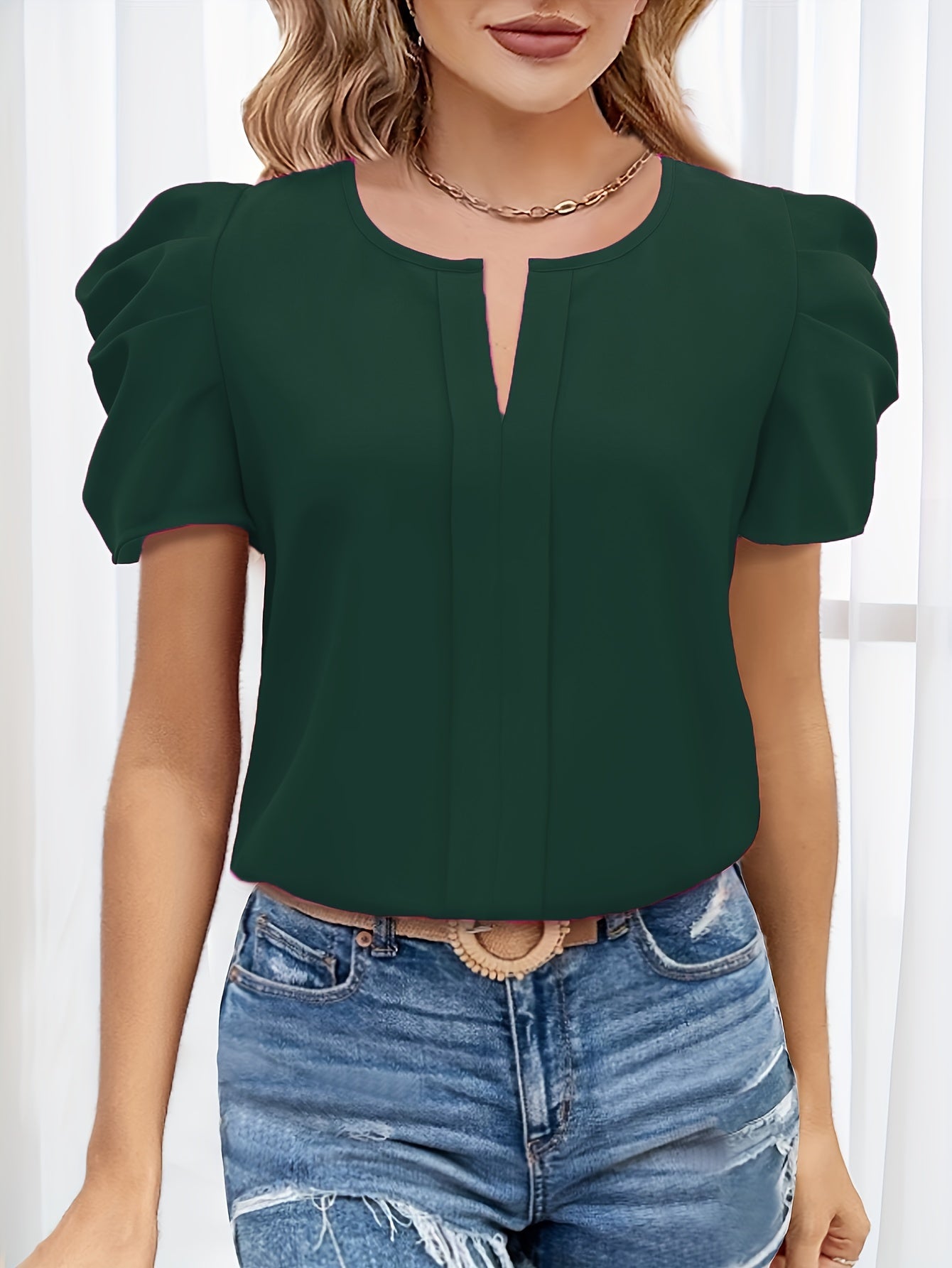 Damebluse med pufferm og moderne snitt – Elegant kontor- og fritidsmote