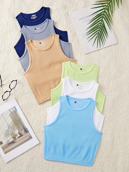 Dame Sporty Ribbestrikkede Crop-Topper – Komfortable Basisvester for Fritid og Trening