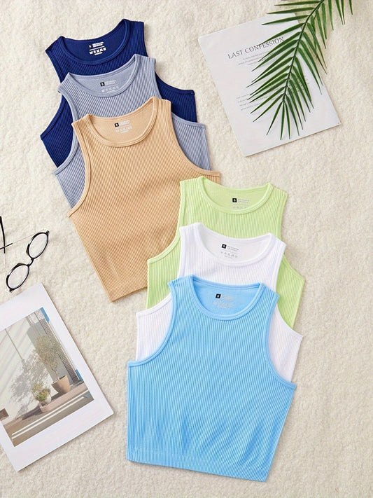 Tops cortos deportivos para mujer con costillas – Chalecos básicos cómodos para ocio y fitness