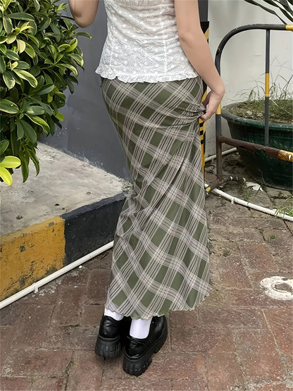Damen Maxirock Elegant Kariert Vintage-Stil für Alltag und Freizeit