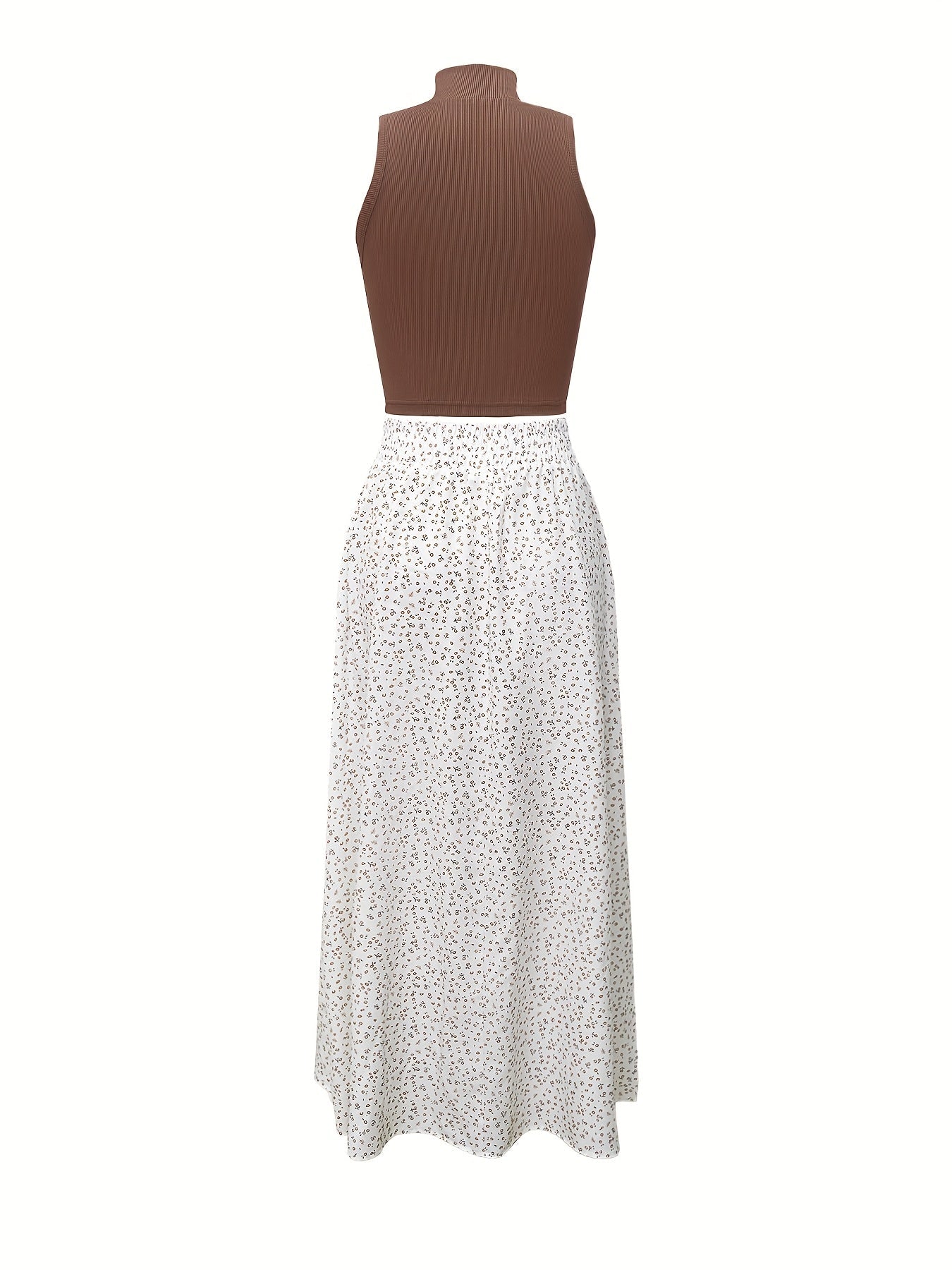 Top corto elegante senza maniche da donna con collo alto e gonna a fiori – Perfetto per primavera ed estate