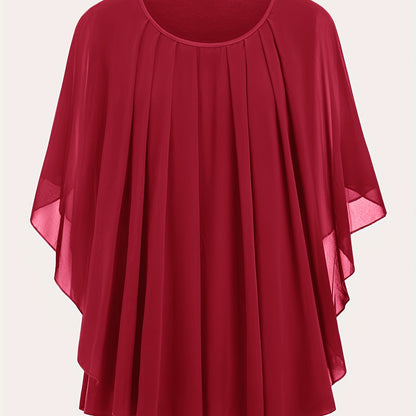 Damen Elegante Oversized Chiffon Bluse für Ausgehen – Stilvolle Flatterärmel, Lockerer Schnitt, Ideal für festliche Anlässe