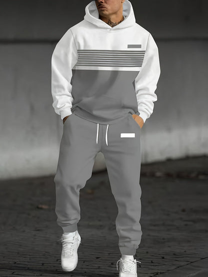 Herren Zweiteiler Trainingsanzug Hoodie & Jogginghose mit Streifenmuster