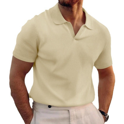 Duncan – Polo con escote en V y patrón de waffle para hombre