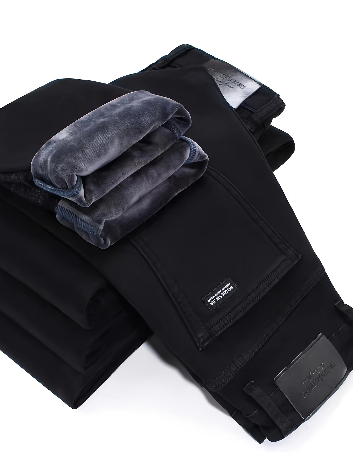 Herren Hose Schwarz Jeans-Stil Gürtelschlaufen Knopfleiste
