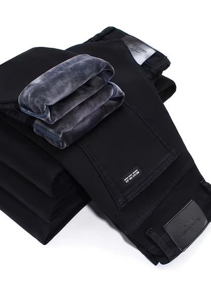 Herren Hose Schwarz Jeans-Stil Gürtelschlaufen Knopfleiste