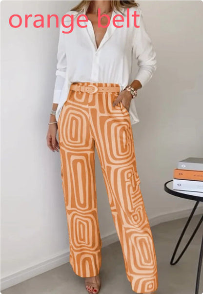 Shannon – Costume décontracté pour femme avec chemise à manches longues à col revers et pantalon à jambes larges