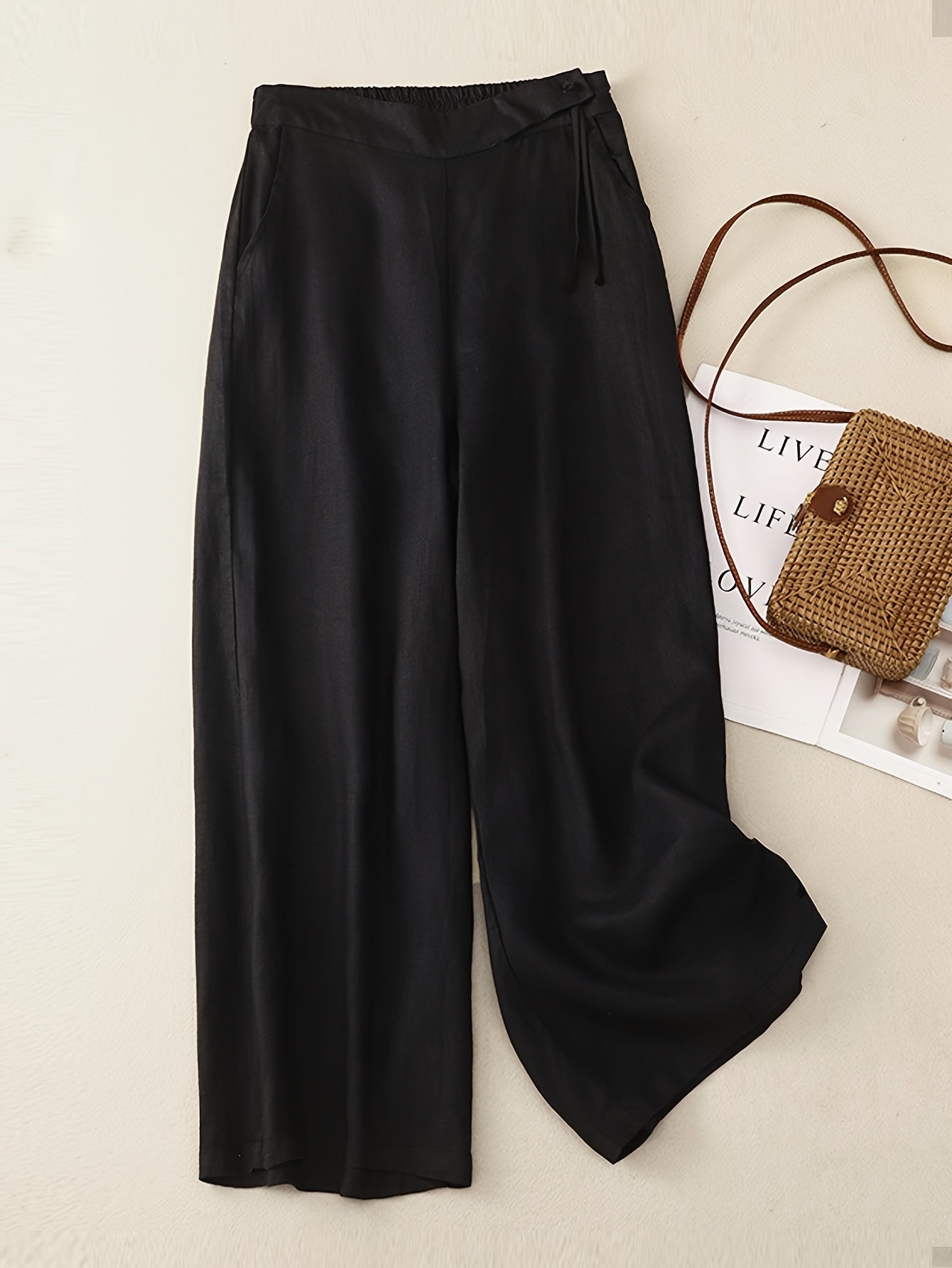 Pantaloni da tempo libero donna a gamba larga con vita alta e coulisse – Look estivo elegante per tutti i giorni e l’ufficio