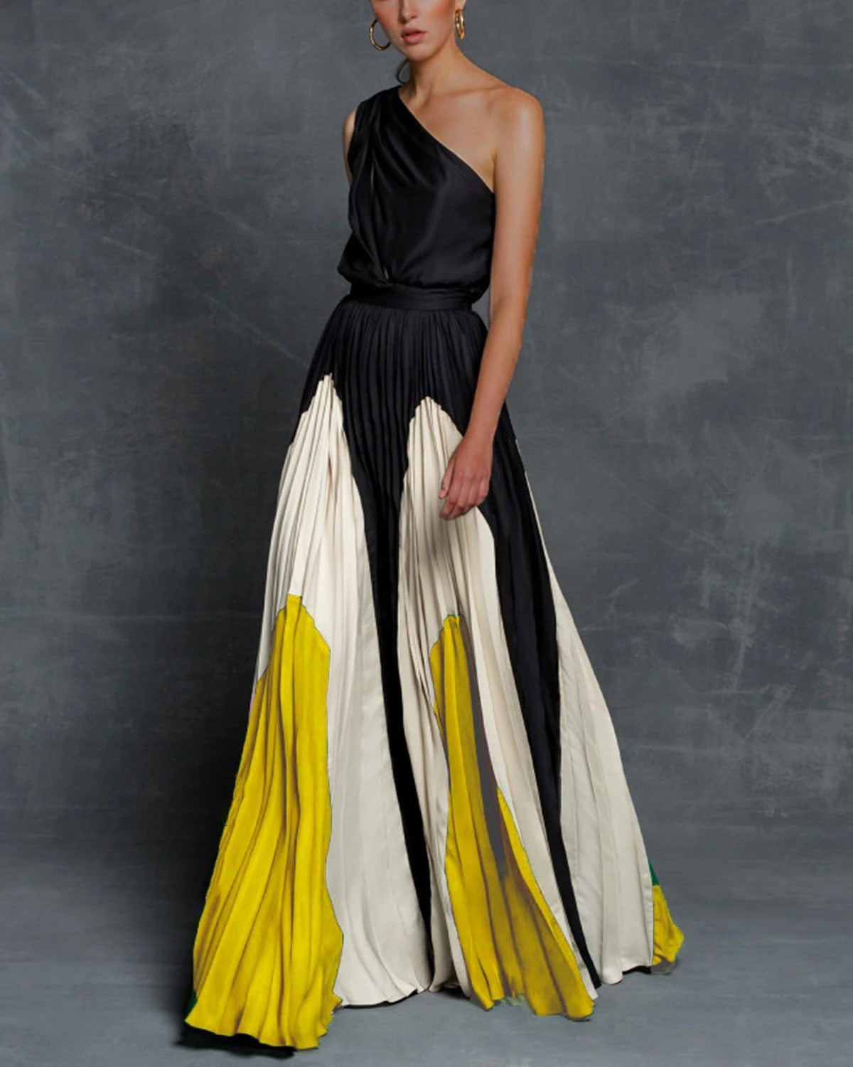 Rachael – Robe longue sans bretelles aux couleurs contrastées