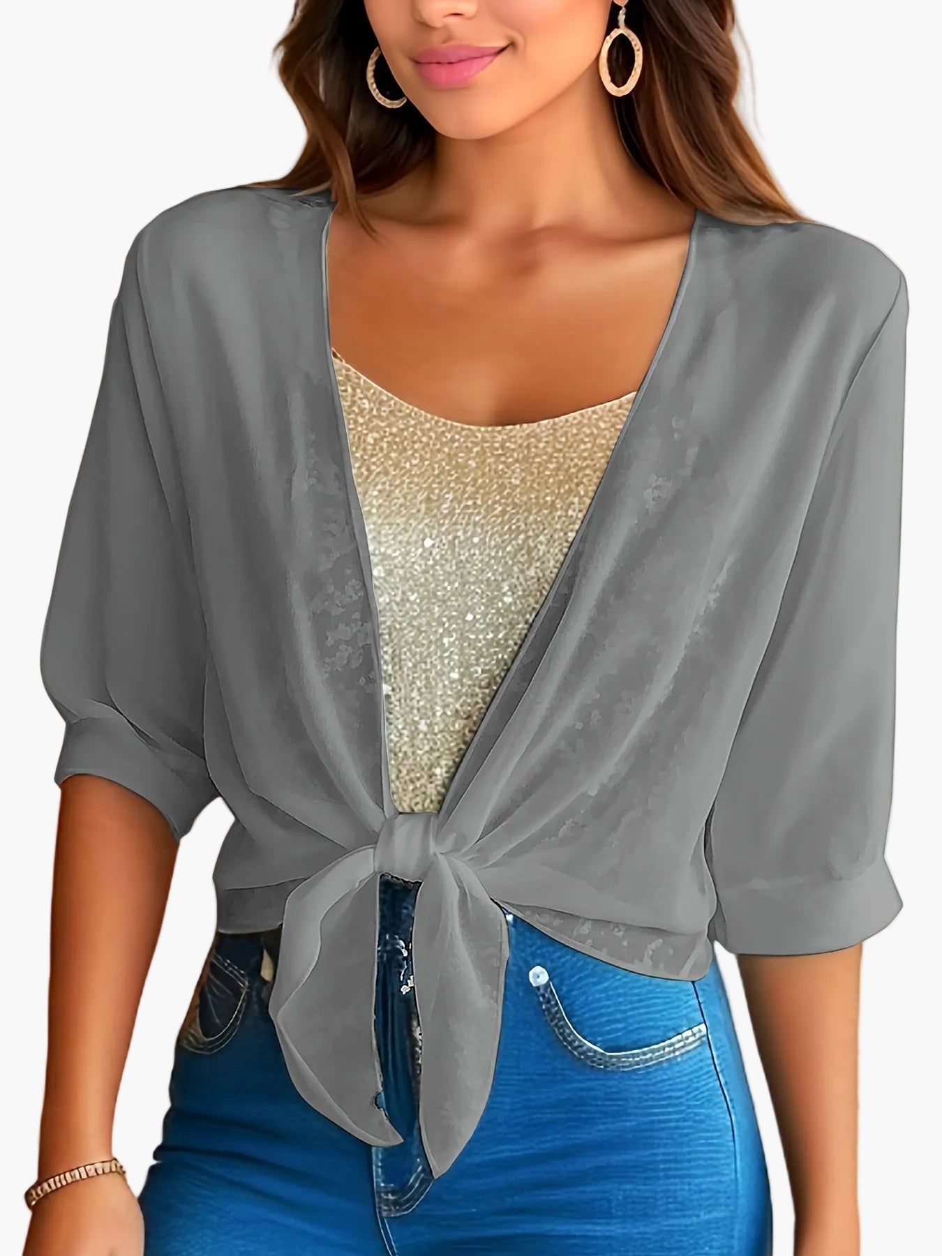 Damesblouse met strik en korte mouwen – Modieuze korte blouse voor lente & zomer