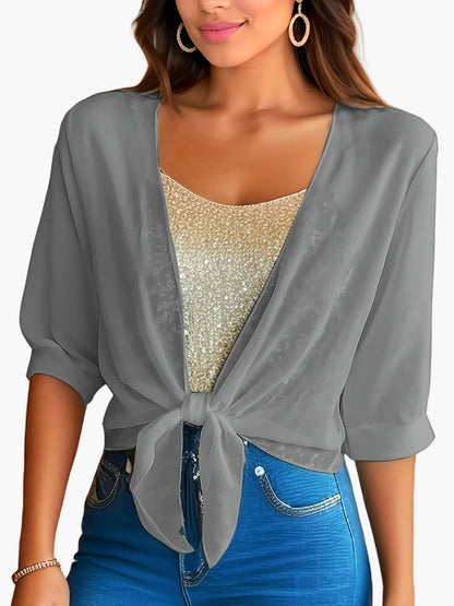 Damesblouse met strik en korte mouwen – Modieuze korte blouse voor lente & zomer