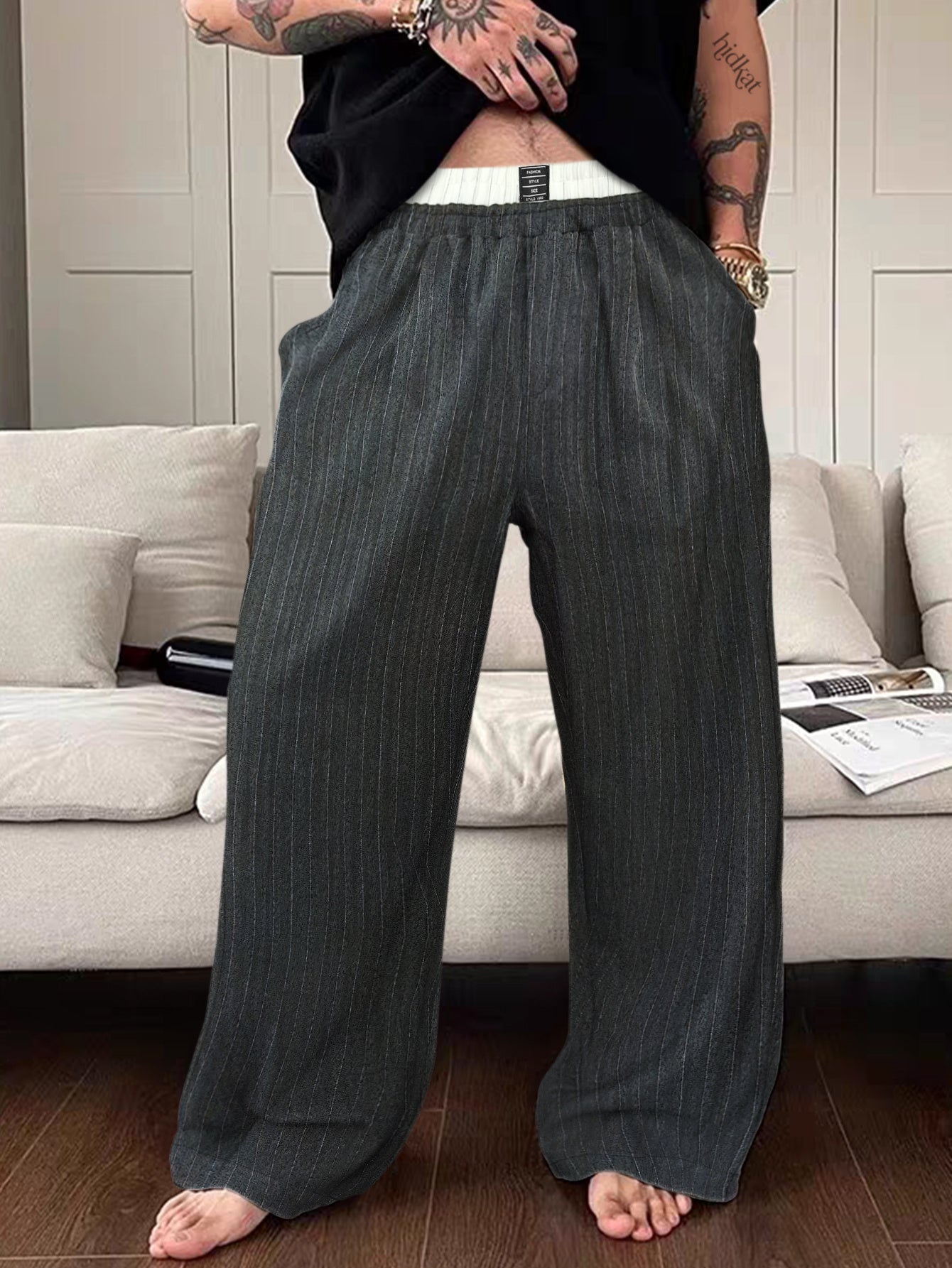 Herren Weite Loungehose mit Nadelstreifen – Modern & Bequem für Freizeit und Home-Office