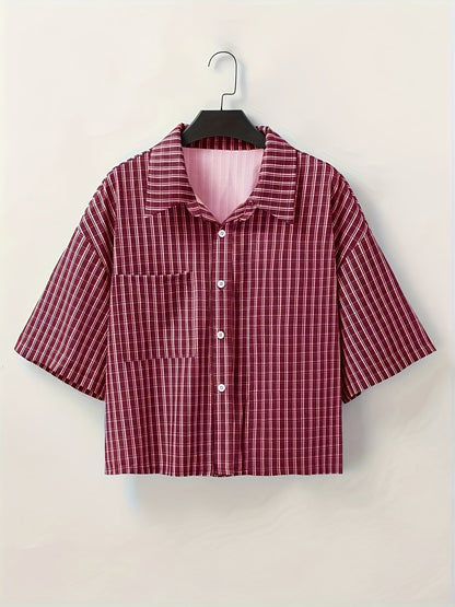 Herre kortermet oversized skjorte i rutete streetwear-stil – avslappet mote for fritid og hverdag