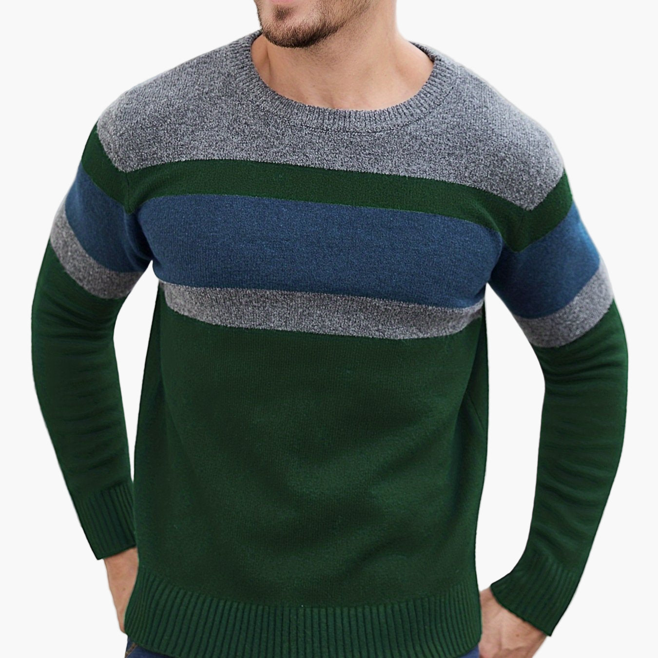 Jersey de punto para hombre con patrón de rayas – Jersey casual a la moda para otoño e invierno