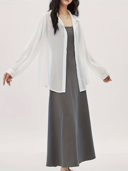 Dames transparant losvallend blouse-shirt voor elegante vrijetijds- en kantoorlooks