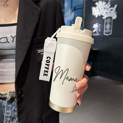 Mama thermobeker dames – stijlvolle reisbeker met opschrift en draaglus, perfect voor koffie & thee onderweg