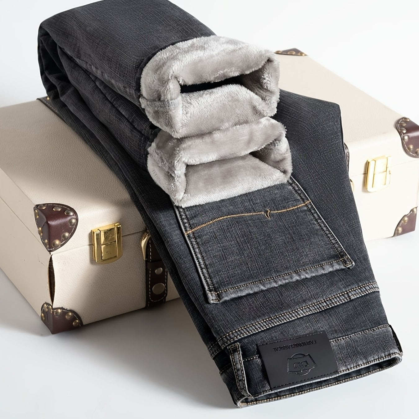 Thermo Jeans Herren gefüttert Winterhose Grau / Dunkelblau
