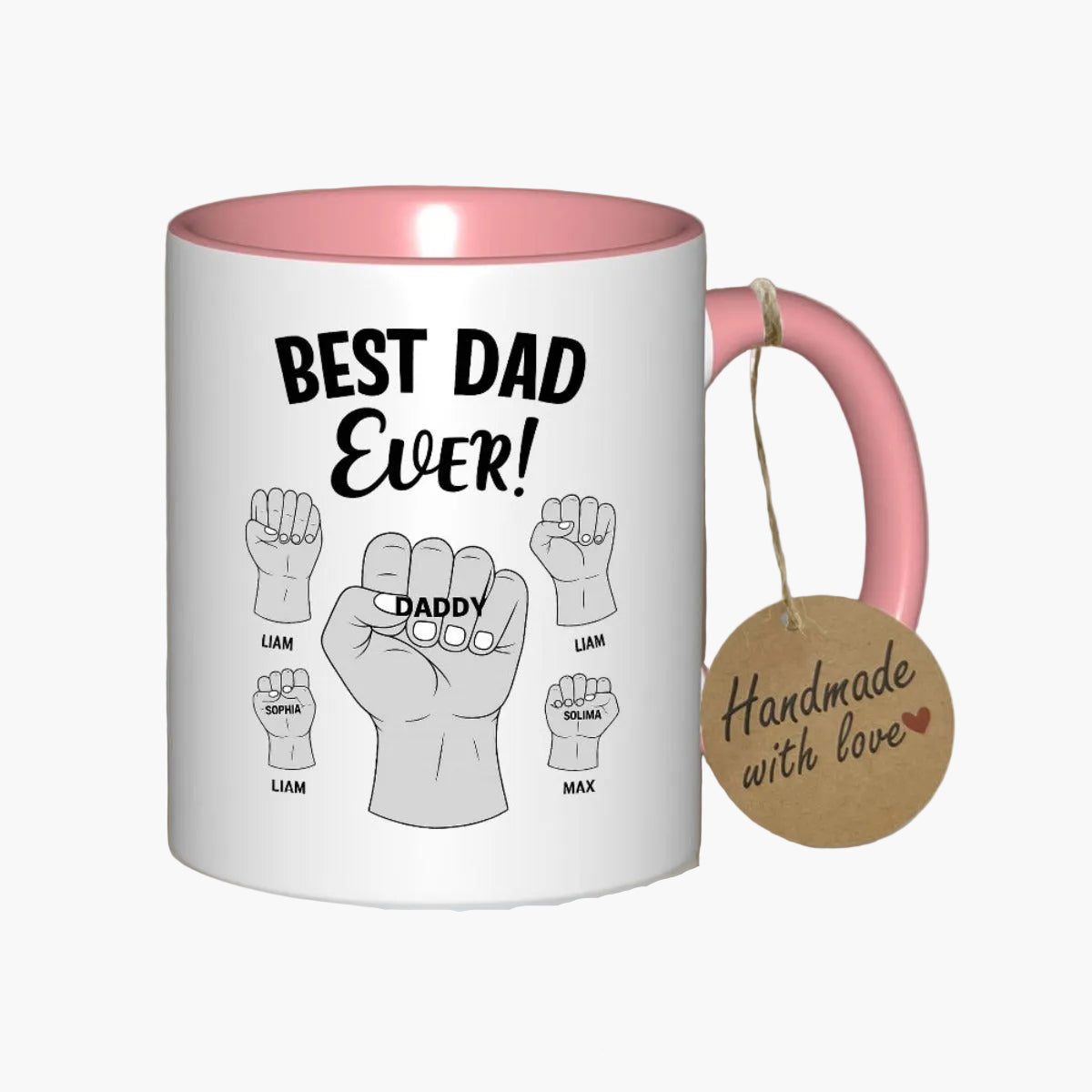 Tasse personnalisée pour hommes – Design Poings Best Dad Ever avec noms des enfants – Cadeau pour pères, fête des pères, anniversaire