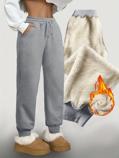 Gevoerde joggingbroek voor dames, warme vrijetijdsbroek met trekkoord