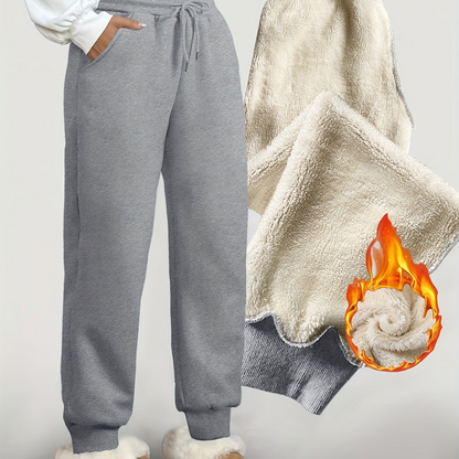 Gevoerde joggingbroek voor dames, warme vrijetijdsbroek met trekkoord