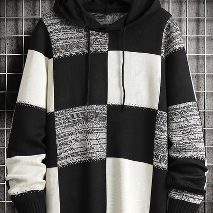 Herren Strick Hoodie Patchwork Design Langarm Herrenpullover