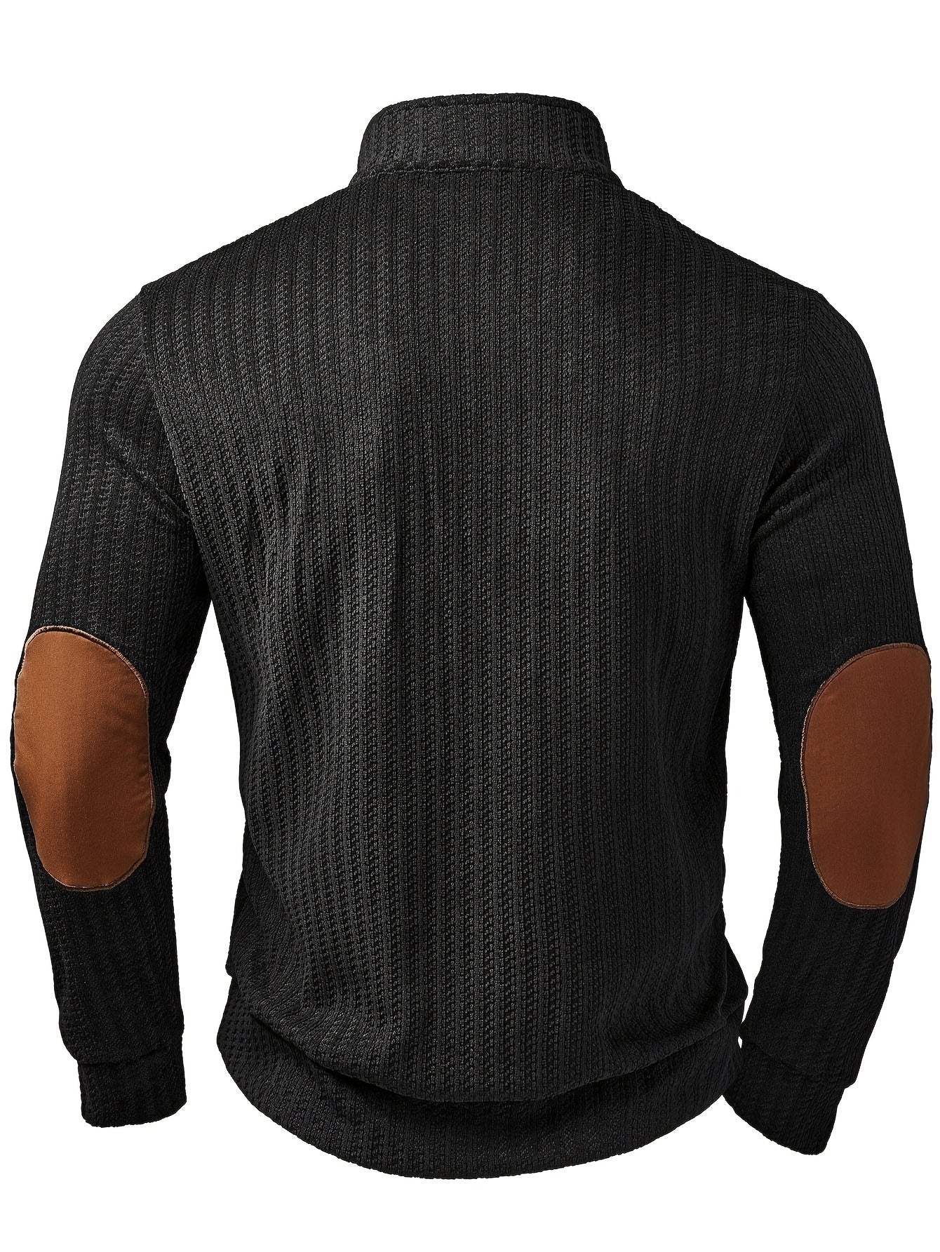 Herren Strickpullover Mock-Neck mit Knopfleiste Ellbogen-Patches Gerippt