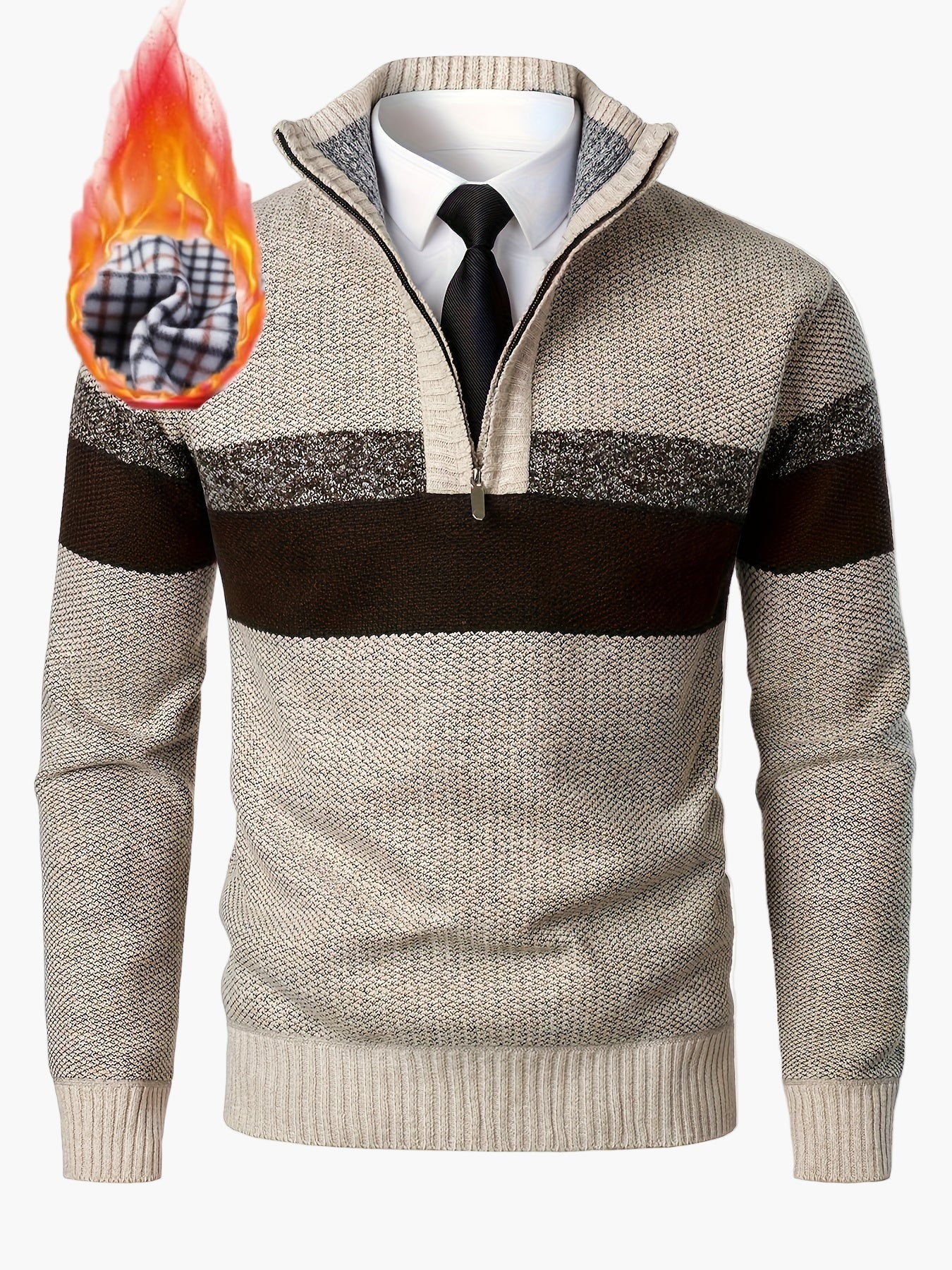 Herren Strickpullover mit Stehkragen und Reißverschluss – Modischer Colorblock-Stil für Herbst und Winter