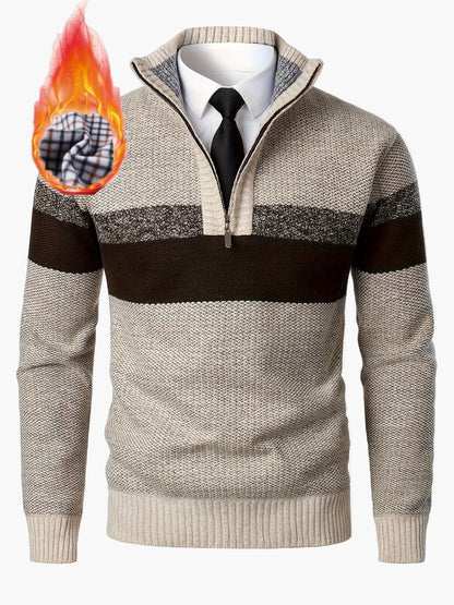 Herren Strickpullover mit Stehkragen und Reißverschluss – Modischer Colorblock-Stil für Herbst und Winter