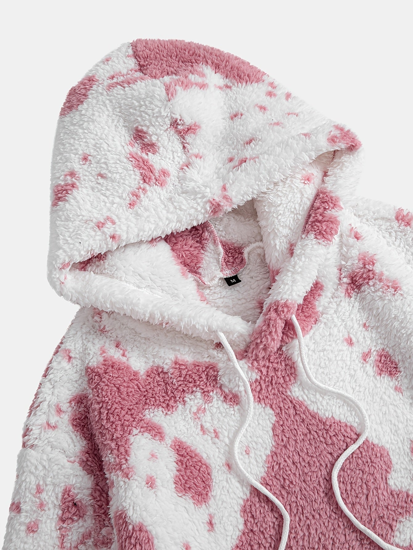 Unisex Teddy Fleece Hoodie mit Kapuze und Kuhfleckenmuster