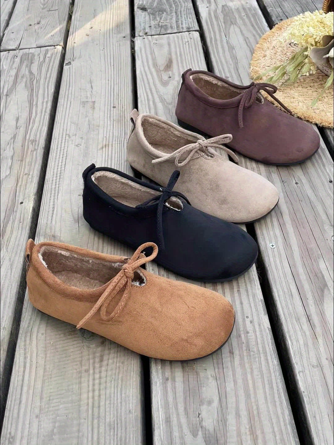 Mocasines cómodos de mujer con lazo, forro suave y suela plana