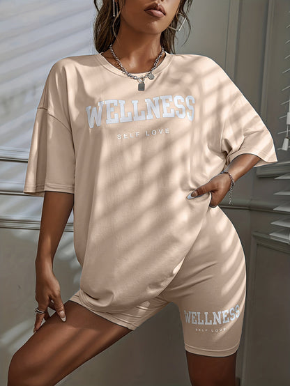 Damen Wellness Lounge Set Oversize T-Shirt & Radlerhose – Freizeit & Self Love Outfit