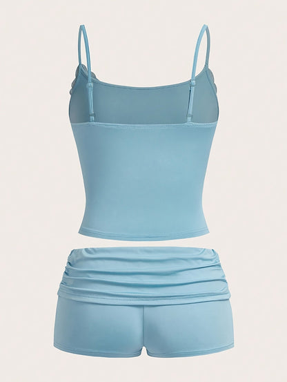 Dame Loungewear Sæt – Elegant kort top og shorts, ideel til fritid og sommer
