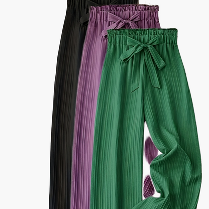 Pantalon plissé élégant pour femme, jambe large avec nœud – Parfait pour les loisirs et le bureau