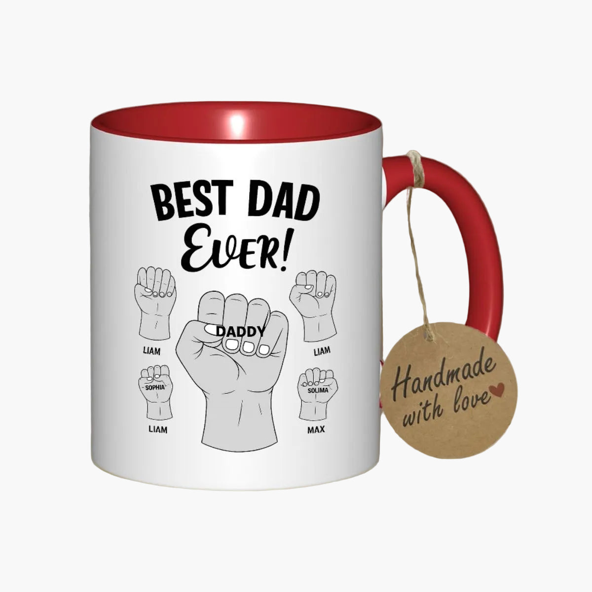 Tasse personnalisée pour hommes – Design Poings Best Dad Ever avec noms des enfants – Cadeau pour pères, fête des pères, anniversaire