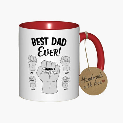 Tasse personnalisée pour hommes – Design Poings Best Dad Ever avec noms des enfants – Cadeau pour pères, fête des pères, anniversaire