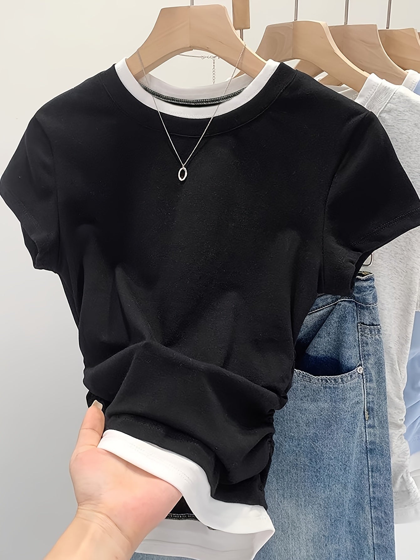 Dame Moderne Kortærmet Lag-på-lag Shirt til Casual & Street Style