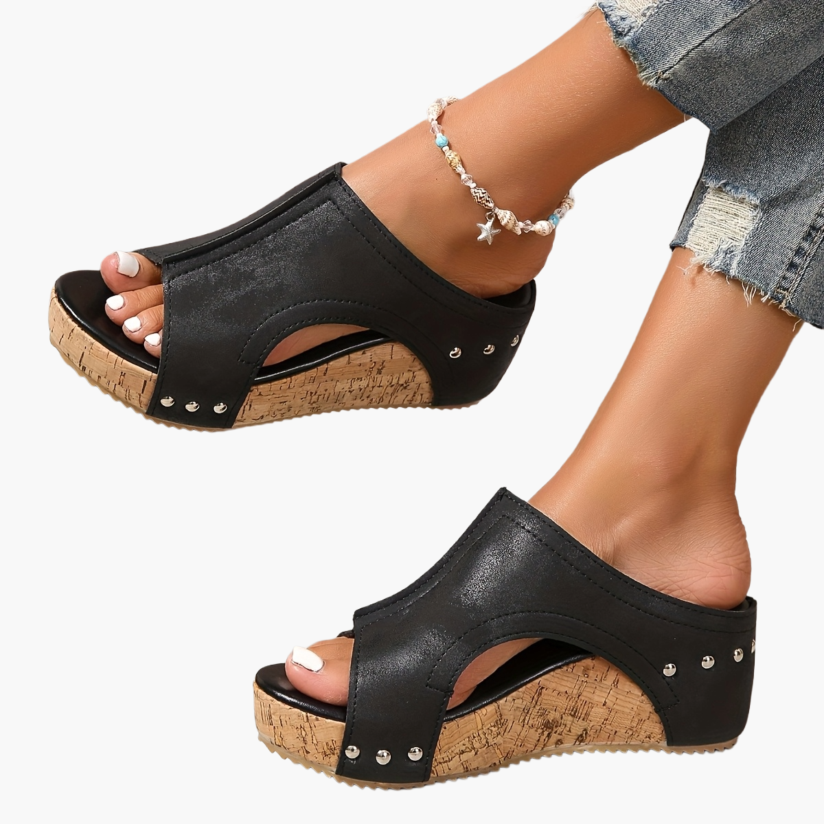 Damen Vintage Plateau-Sandalen mit Keilabsatz und offenem Zehenbereich – Sommer Slip-On Schuhe