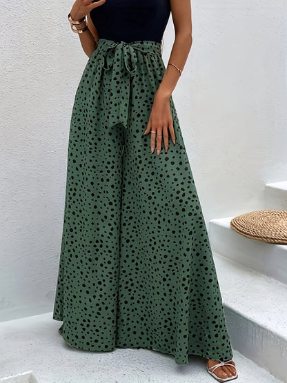 Dames elegante wijde broek met stippen en ceintuur – perfect voor lente & zomer