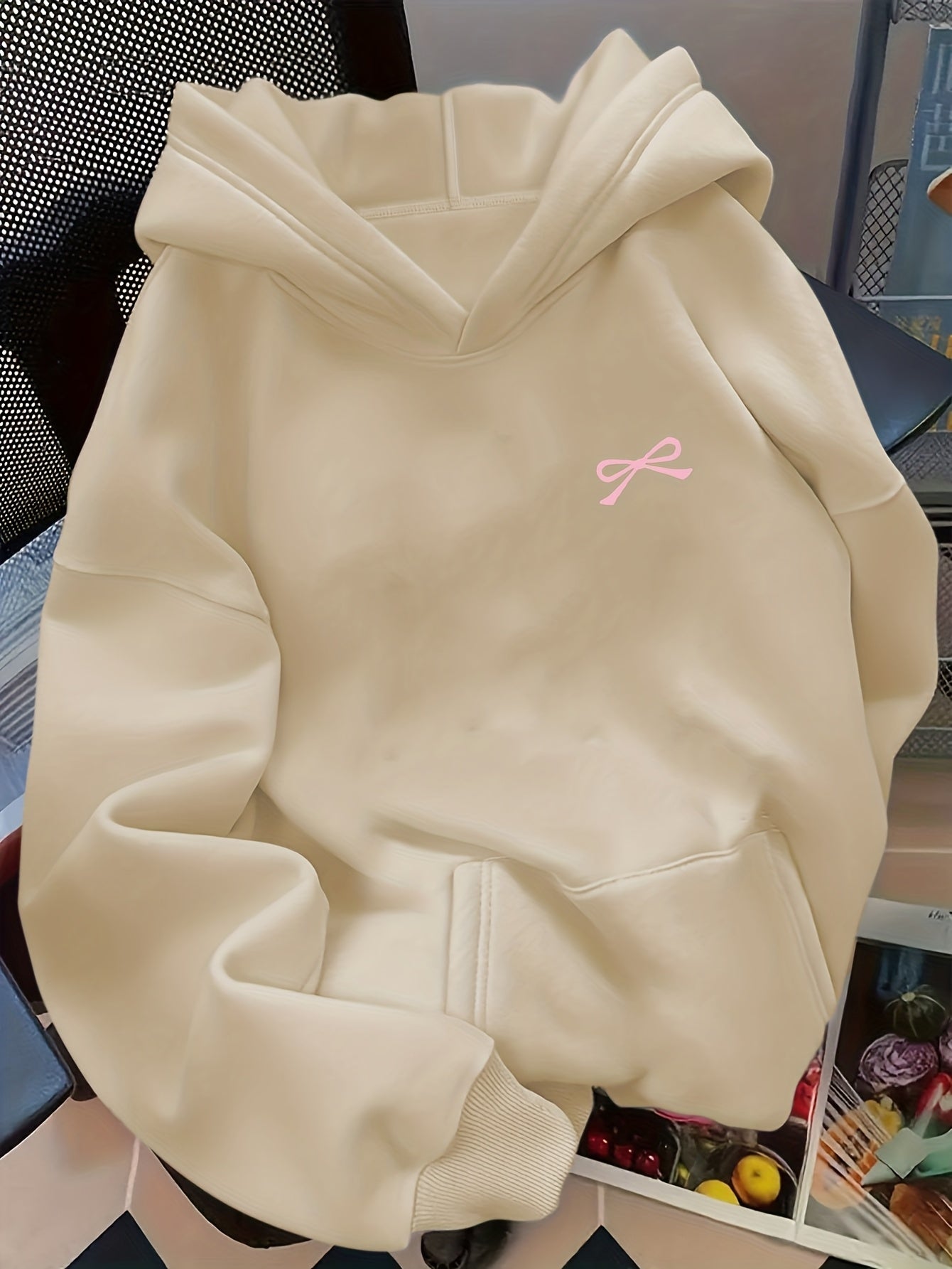 Sudadera con capucha extragrande para mujer, con bordado de lazo