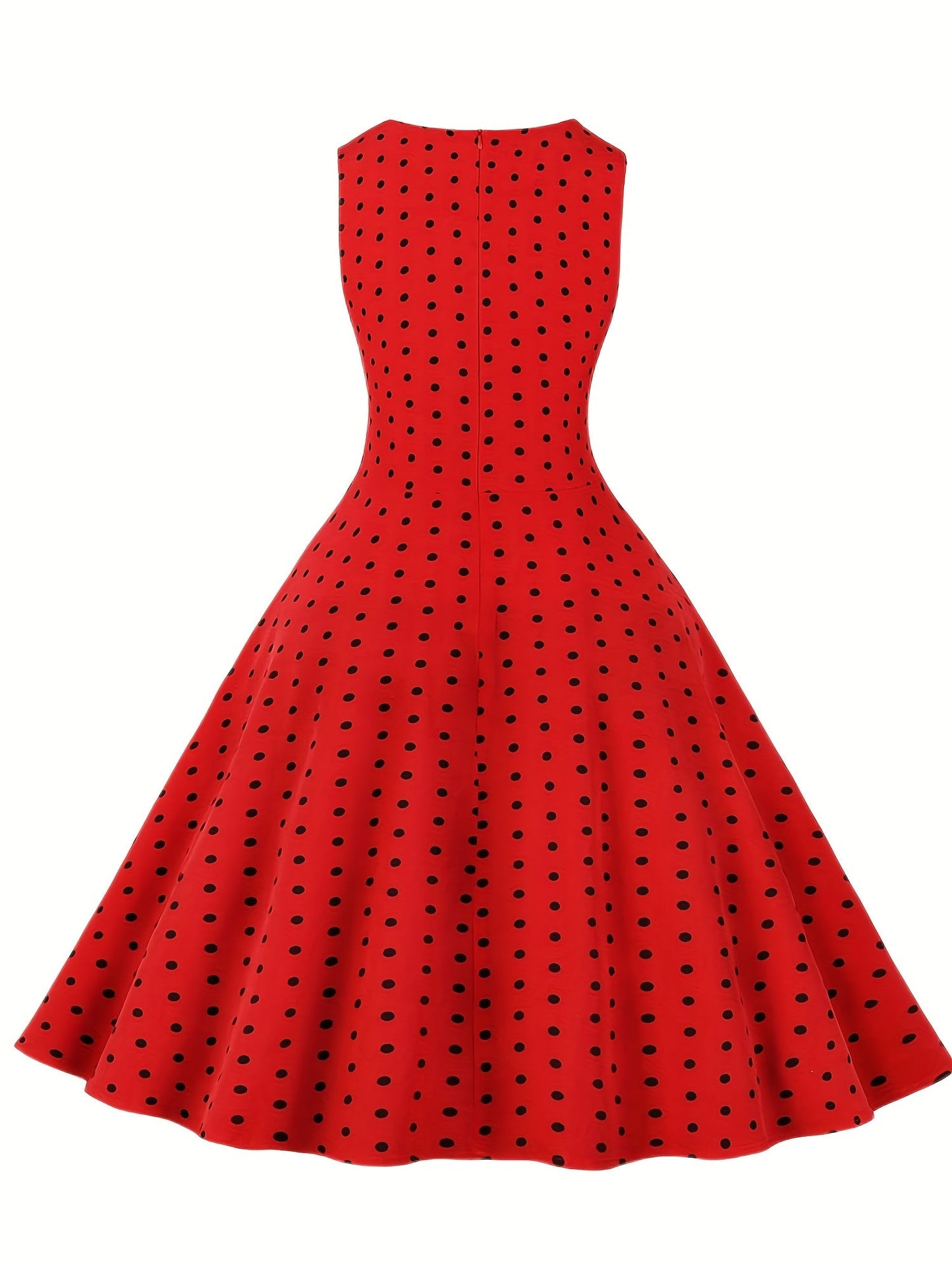 Damen Vintage Polka Dot Fit & Flare Partykleid mit Gürtel, ärmellos, Retro Sommerkleid