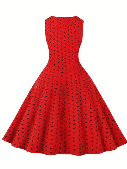 Damen Vintage Polka Dot Fit & Flare Partykleid mit Gürtel, ärmellos, Retro Sommerkleid