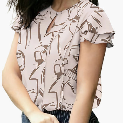 Dames elegante blouse met ruches voor kantoor en vrije tijd – korte mouwen, modern, ideaal om uit te gaan