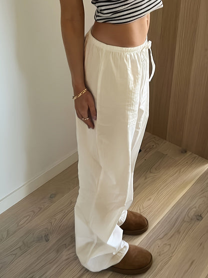 Damskie letnie spodnie z wysokim stanem i sznurkiem – swobodny streetwear na co dzień i czas wolny